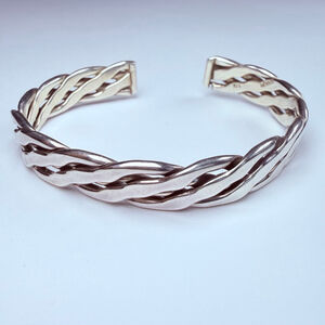 Taxco Interwoven Braided Sterling Silver 925 Vintage 9.5mm Cuff Bracelet Mexico